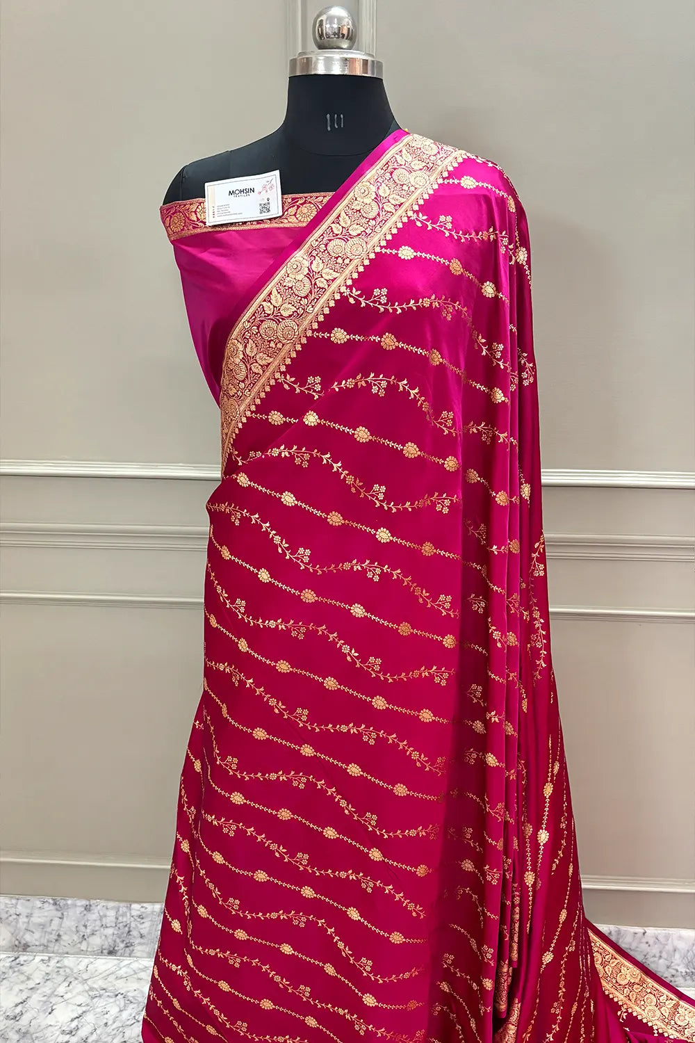 Pink Sunehri Lehar Katan Silk Banarasi Saree