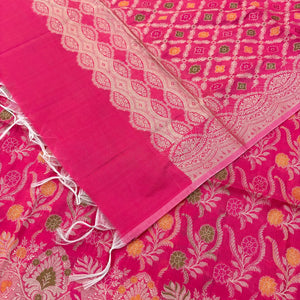Rani Pink Yoga Jaal Cotton Silk Banarasi Suit