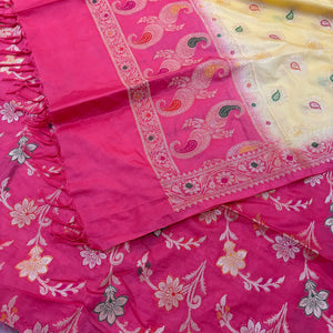 Pink and Cream Golden Zari Katan Silk Banarasi Saree