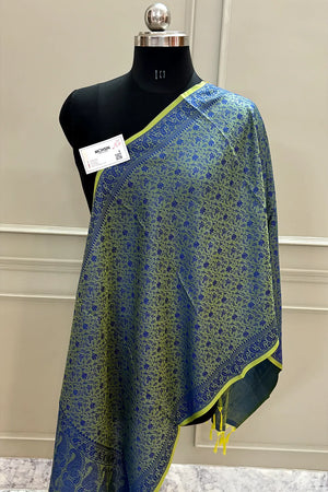 Pista Blue Resham Zari Silk Banarasi Stole