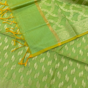 Pista Golden Zari Resham Silk Banarasi Suit