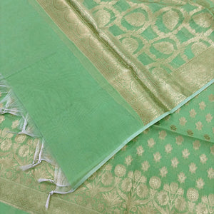 Pista Golden Zari Resham Silk Banarasi Suit