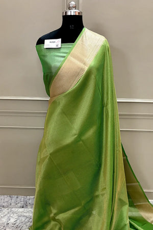 Pista Golden Zari Tissue Silk Banarasi Saree