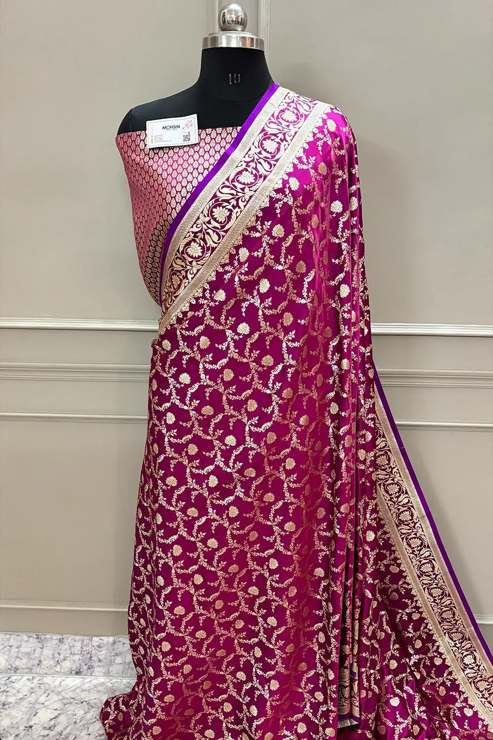Purple Chandramukhi Jaal Katan Silk Banarasi Saree