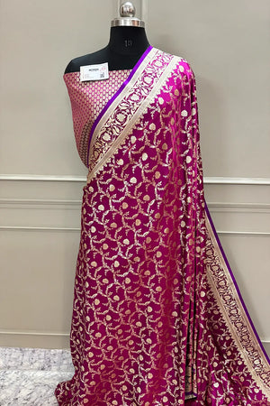 Purple Chandramukhi Jaal Katan Silk Banarasi Saree