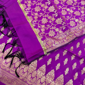 Purple Parvat Buti Satin Silk Banarasi Suit
