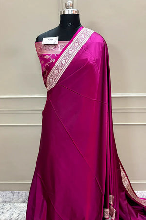 Purple Plain Zari Border Katan Silk Banarasi Saree