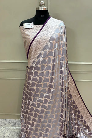 Purple Scorpion Jaal Katan Silk Banarasi Saree