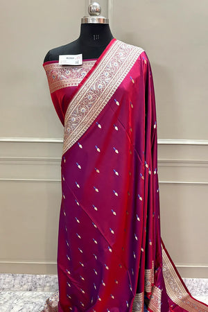Purple Wine Tilak Buti Katan Silk Banarasi Saree