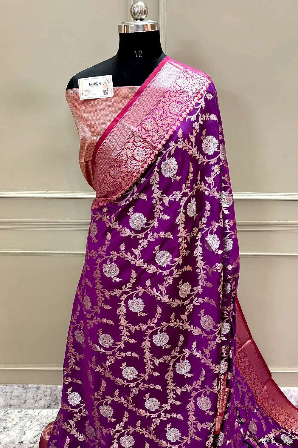 Purple and Red Golden Zari Banarasi Silk Saree