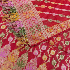 Red Sindhuri Phool Resham Silk Banarasi Suit