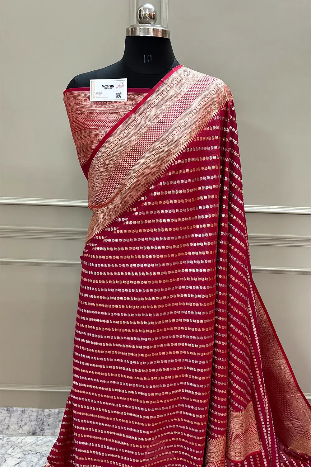 Red Tent Buti Katan Silk Banarasi Saree