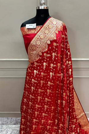 Red Victory Katan Silk Banarasi Saree