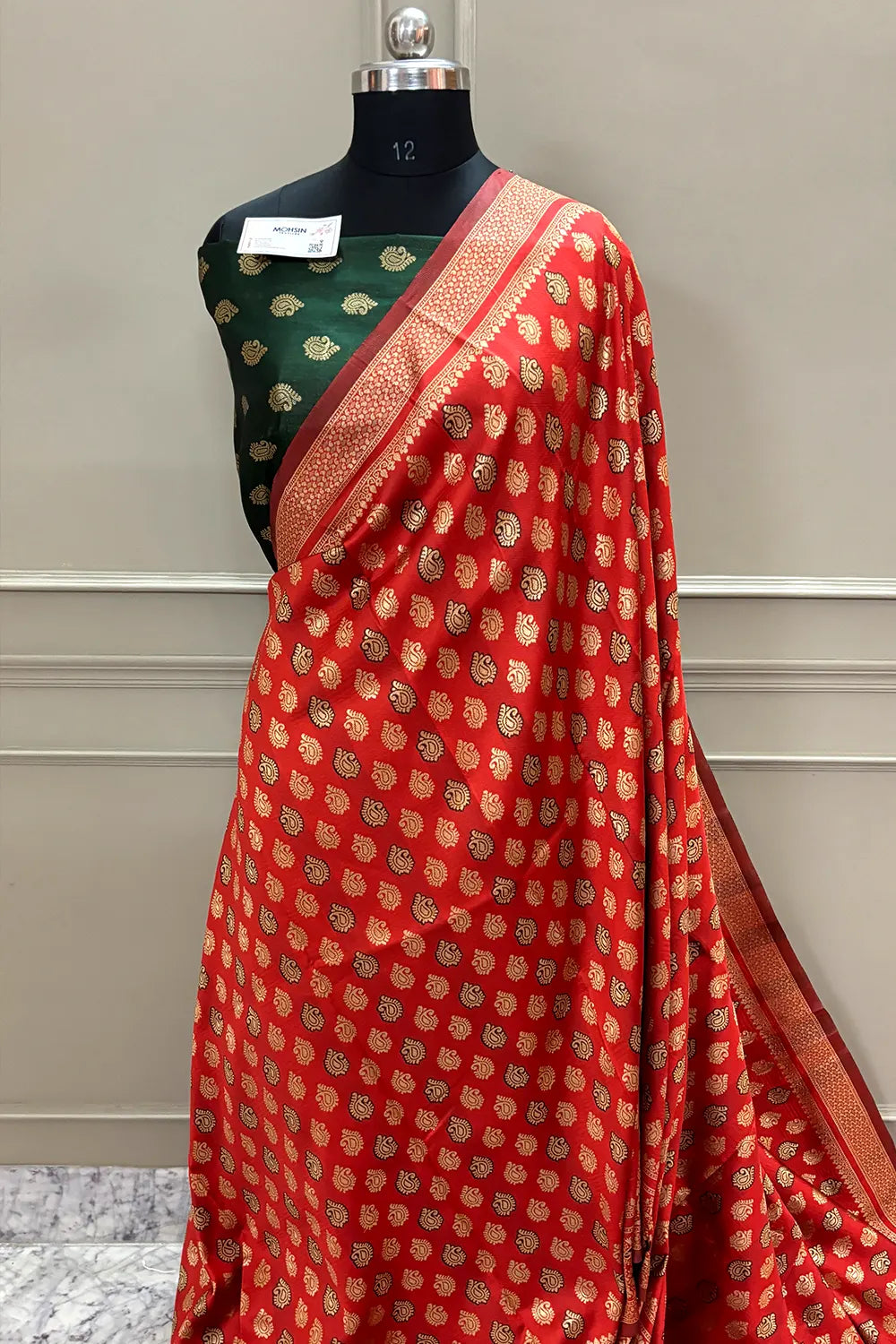 Red and Green Resham Zari Silky Banarasi Saree