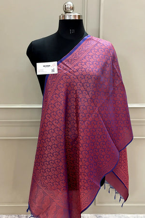 Rust Resham Zari Silk Banarasi Stole
