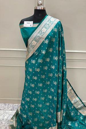 Sea Green Galaxy Buti Katan Silk Banarasi Saree