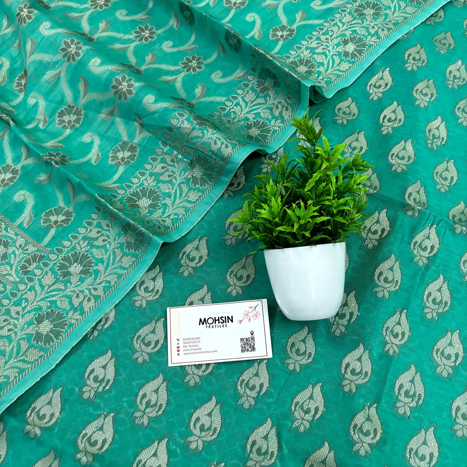 Sea Green Pakki Carry Fire Cotton Silk Banarasi Suit