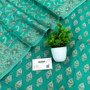 Sea Green Pakki Carry Fire Cotton Silk Banarasi Suit