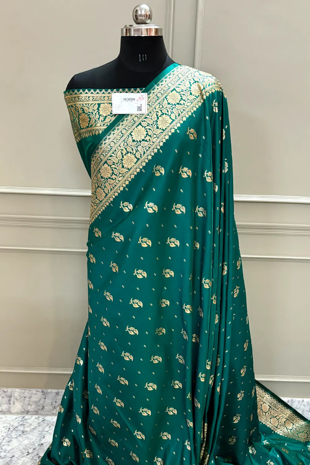 Teal Dhani Buti Katan Silk Banarasi Saree