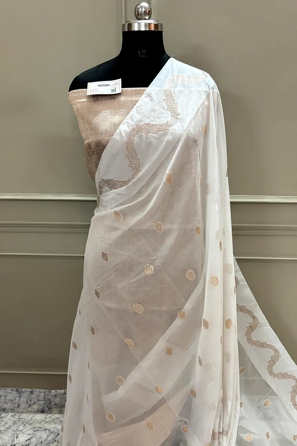 White Golden Zari Raw Mango Banarasi Saree