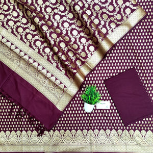 Wine Kalli Buti Katan Silk Banarasi Suit