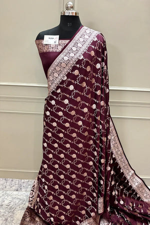 Wine Ropeway Jaal Katan Silk Banarasi Saree
