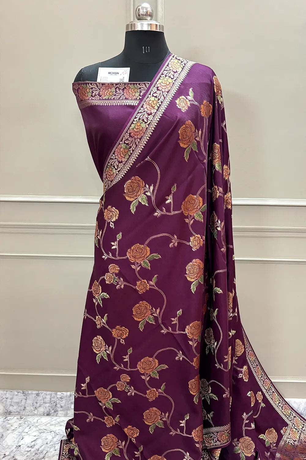 Wine Rosy Jaal Georgette Silk Banarasi Saree