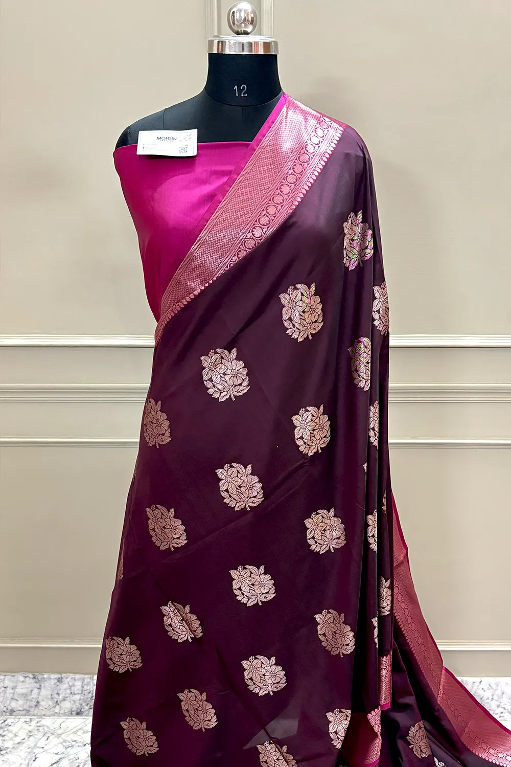 Wine and Pink Golden Zari Banarasi Silk Saree