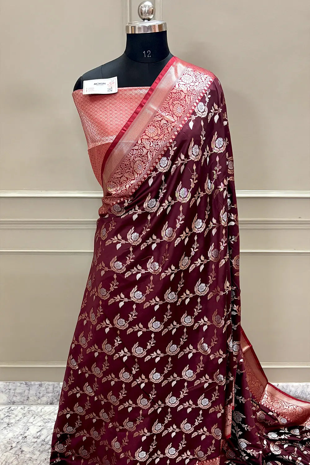 Wine and Red Golden Zari Banarasi Silk Saree
