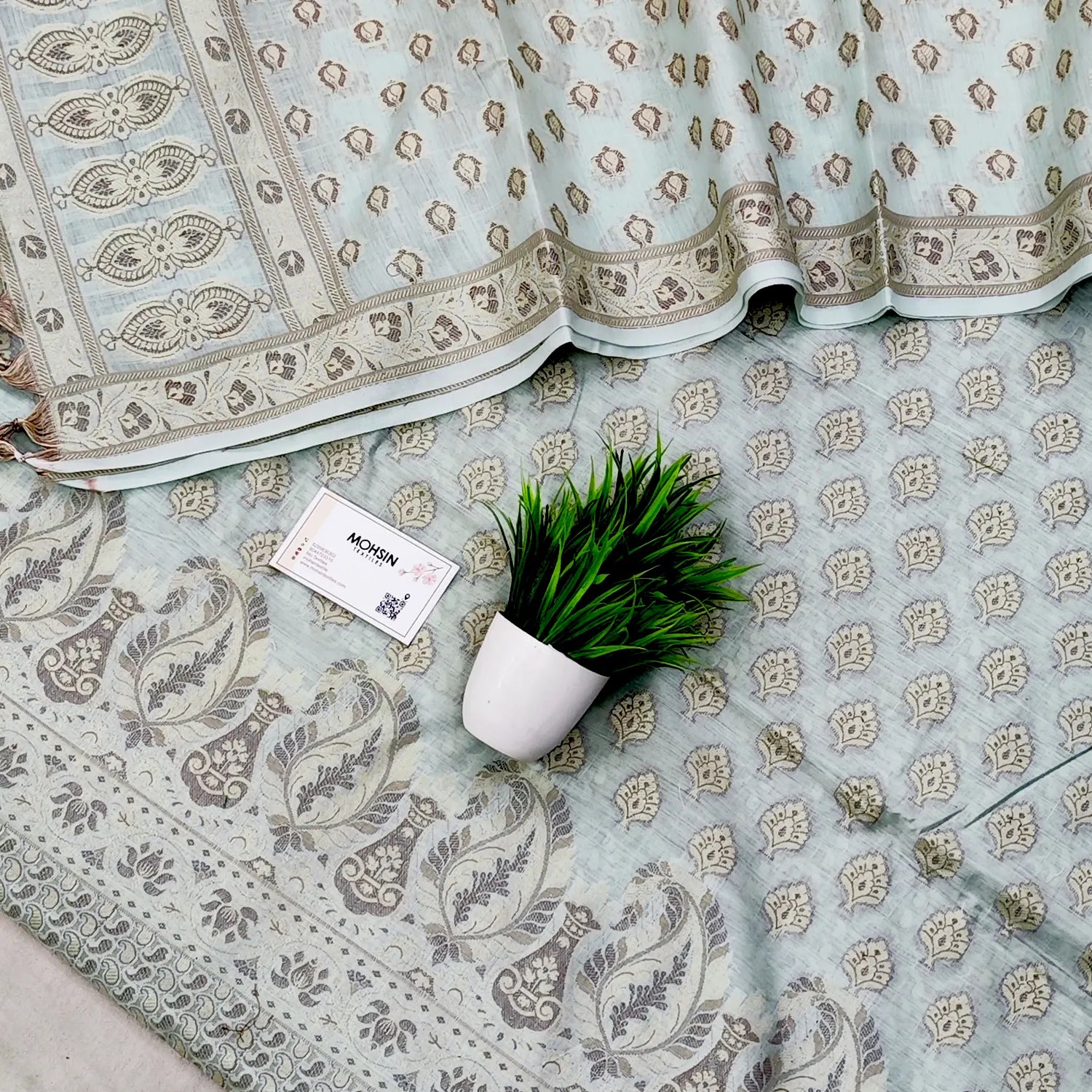 Mint Green Surahi Tree Cotton Silk Banarasi Suit