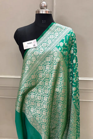 Sea Green Gulabi Jaal Katan Silk Banarasi Saree