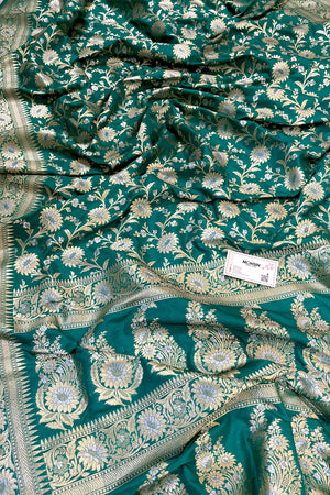 Teal Ganga Jamuna Crepe Silk Banarasi Saree