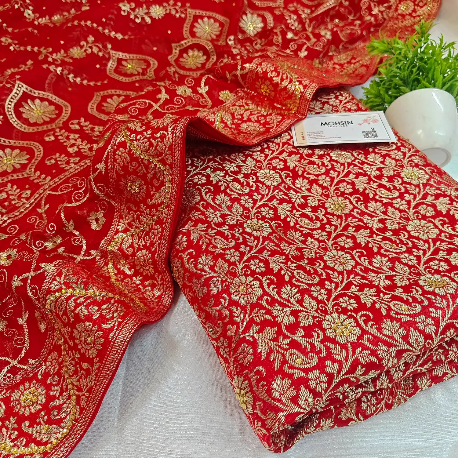 Red Stone Work Kimkhab Silk Banarasi Gharara