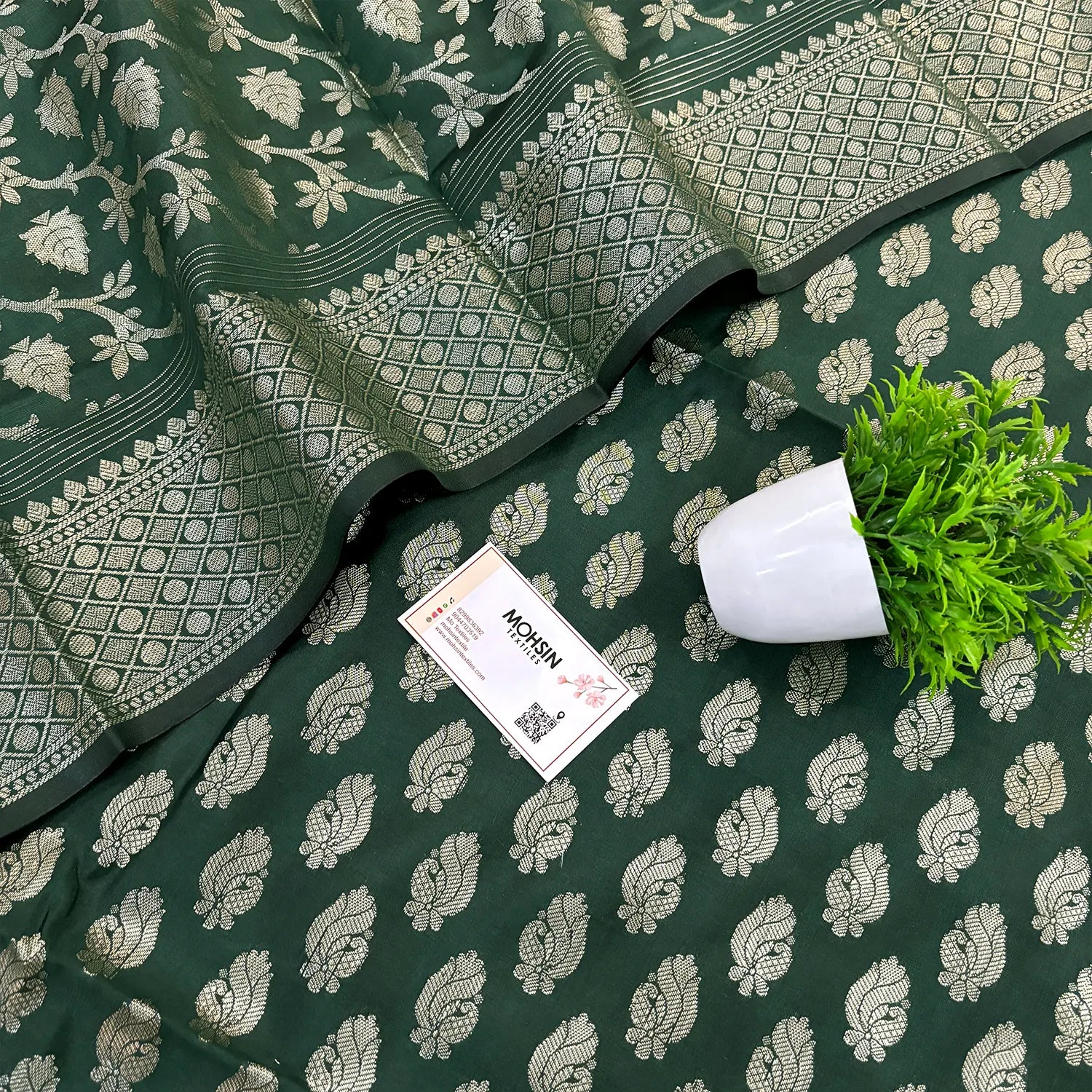 Bottle Green Holika Satin Silk Banarasi Suit