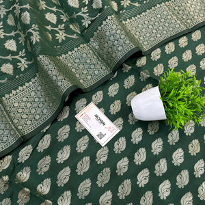 Bottle Green Holika Satin Silk Banarasi Suit