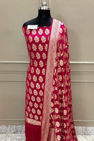 Rani Pink Guldasta Pure Georgette Silk Banarasi Suit
