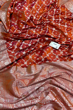 Rust Orange Qaidi Buti Katan Silk Banarasi Saree