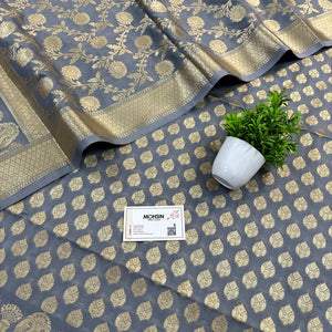 Grey Gumbad Buti Katan Silk Banarasi Suit
