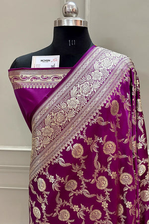 Magenta Shahanshahi Jaal Katan Silk Banarasi Saree