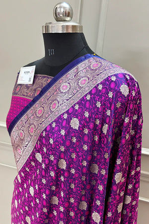 Navy Purple Chunni Munni Buti Katan Silk Banarasi Saree