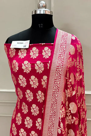 Rani Pink Guldasta Pure Georgette Silk Banarasi Suit