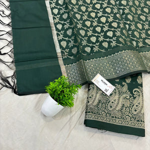 Bottle Green Holika Satin Silk Banarasi Suit
