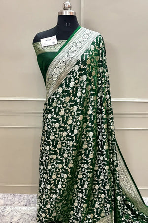 Green Gulabi Jaal Katan Silk Banarasi Saree