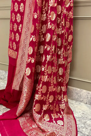 Rani Pink Guldasta Pure Georgette Silk Banarasi Suit