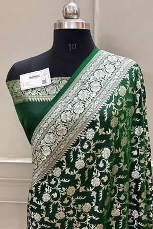 Green Gulabi Jaal Katan Silk Banarasi Saree