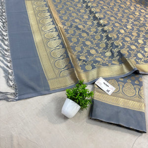Grey Gumbad Buti Katan Silk Banarasi Suit