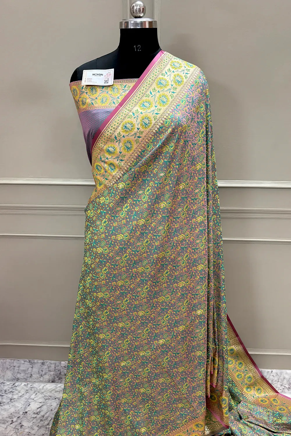 Jamuni and Mint Jungli Jaal Katan Silk Banarasi Saree
