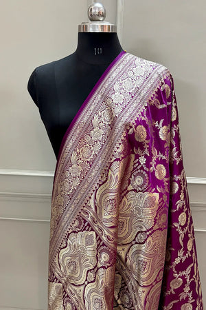 Magenta Shahanshahi Jaal Katan Silk Banarasi Saree