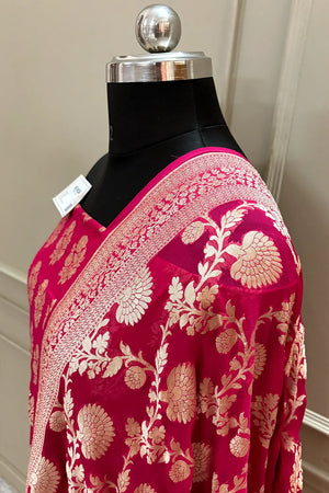Rani Pink Guldasta Pure Georgette Silk Banarasi Suit