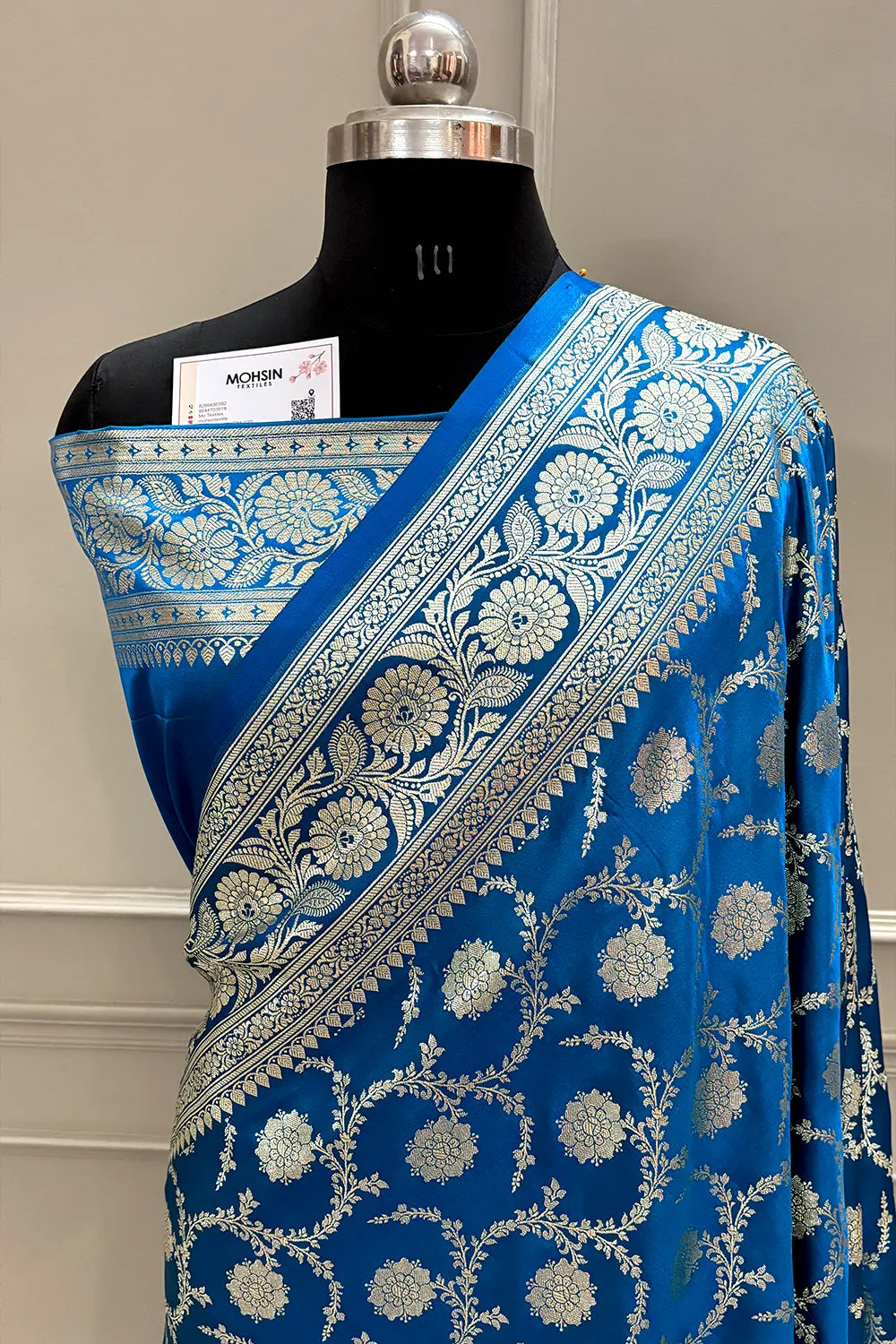 Firozi Murmuri Jaal Katan Silk Banarasi Saree
